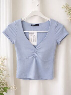 Brandy Melville Blue Ruched Front Top One Size Y2K Baby Tee